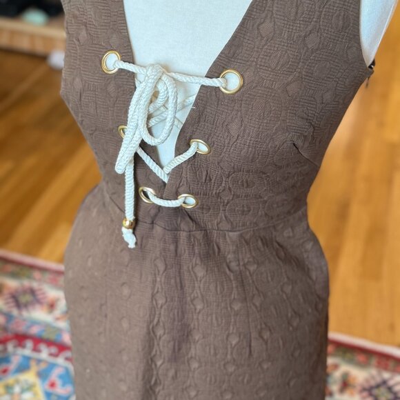 Milly Sheath Quilted Lace Up Gold Accents Dress Fall Layering - Picture 3 of 3